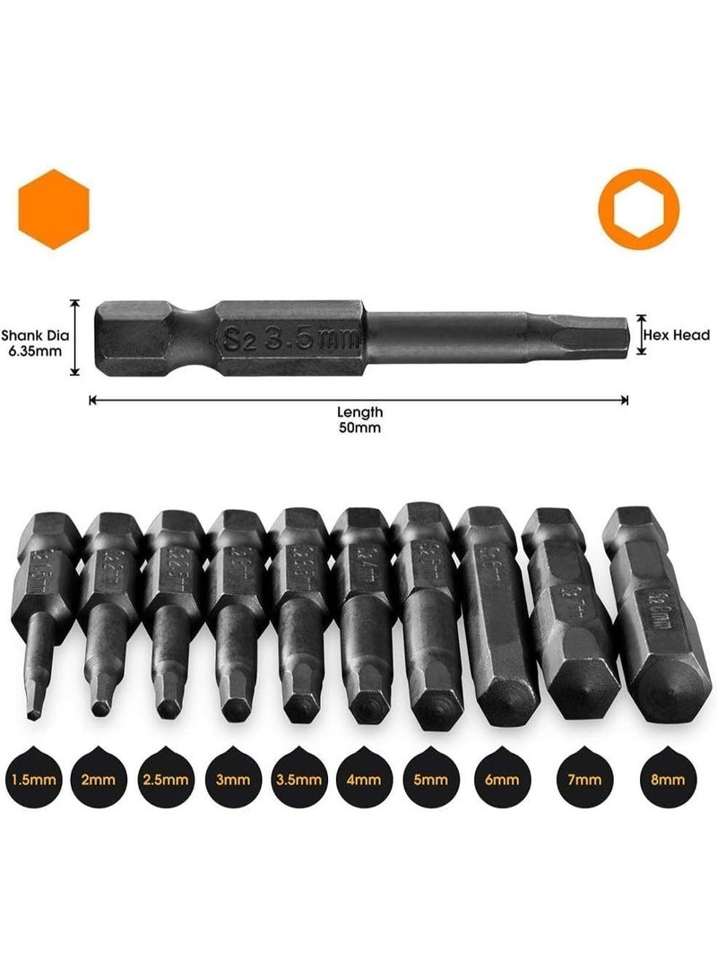 jaexest 10PCS هيكس رأس ألين مفتاح الحفر بت مجموعة ، S2 الصلب هيكس رأس مسمار بت مجموعة ، مع المغناطيسي ، 1.5-8mm متري ، 1/4 بوصة هيكس شانك ، 2 بوصة طول ، للمفتاح اليدوي والمدربات الكهربائية - Image 2